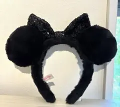 ブラック スパンコール リボン カチューシャ 黒 ディズニー