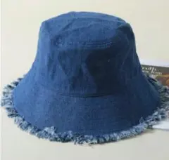バケットハット　デニム　フリンジ　ダメージデニム