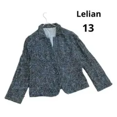 【レリアン】ツイード テーラードジャケット (13号) 毛混 ネイビー系 大きめ