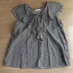 ラウンジドレス　ストライプ フリル ノースリーブシャツ Fサイズ