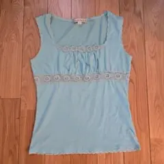 水色 タンクトップ S レース装飾付き