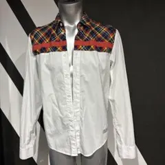 【adidas】チェック柄 長袖シャツ 白　Ｌサイズ