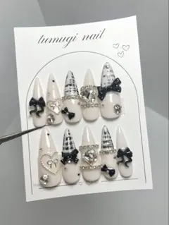 ネイルチップ 量産型 ツイード スナ系ワンホン ガーリー ちゅるん