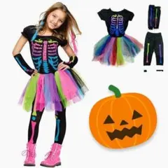 ハロウィン コスプレ 子供 骨 セットアップ 女の子 仮装 衣装　130cm