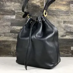 グッチ 巾着 ショルダーバッグ レザー 黒 ホースシュー ゴールド金具 肩掛け