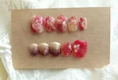 【現品】ネイルチップ パール 赤ネイル 星 うるうる ラメ