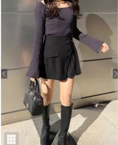 スクエアネックフレアスリーブリブニットトップスk9153c チャーコイル