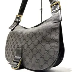 希少 GUCCI グッチ GGキャンバス ワンショルダーバッグ 黒 ホーボーのサムネイル
