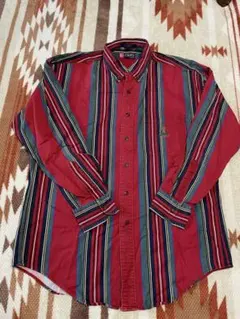 CHAPS コットン長袖シャツ 赤 ストライプ