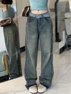 サイドフリンジワイドデニム