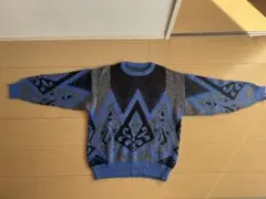 幾何学模様 長袖セーター 青/黒/灰色