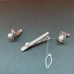シルバー ブラック パール ネクタイピン カフスセット