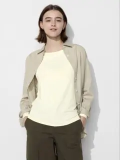 UNIQLOエアリズムシルクブレンドUVカットクルーネックT Mサイズ イエロー