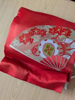 ＊ 扇面 楓 付け帯 作り帯 赤色 昭和レトロ ＊のサムネイル