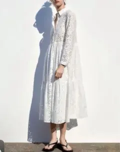 ZARA カットワーク エンブロイダリー ワンピース