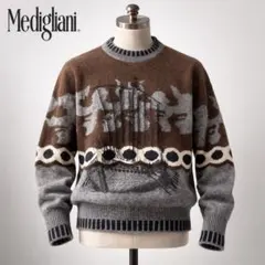Modighani 総柄ニット L ウール セーター 船デザインニット