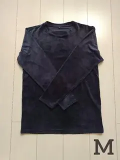 メンズ　あったか　ベロア　長袖　カットソー　シャツ　ネイビー　M
