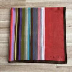 【美品】CELINE セリーヌ 大判 ハンカチ スカーフ 57cm ストライプ