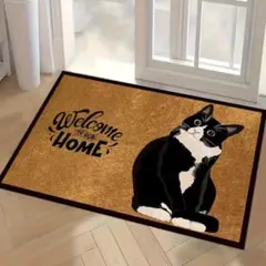 50×80cm 室内用 玄関マット 猫柄 Welcome ハチワレ 猫雑貨 ラグ