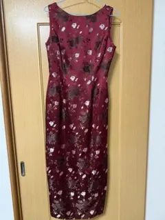 フラワープリントチャイナドレス バーガンディ