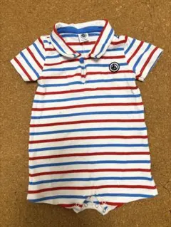 ストライプ ベビー ロンパース 襟付き 半袖 赤・青・白