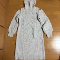 ケーブルニット編み ハイネックワンピース