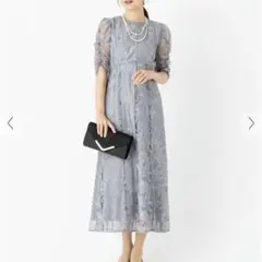 Aimer エメ フラワー 刺繍 ドレス ワンピース M ブルーグレー