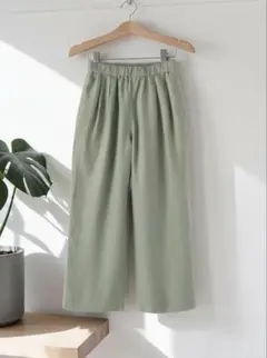 無印良品　リネン洗いざらしイージーワイドパンツ　スモーキーグリーン.L