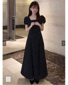 GRL ドット柄バルーンスリーブフレアワンピース[ru1163]