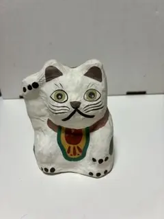 希少】招き猫 戦前・昭和レトロ 古い招き猫の土人形（高さ約6cm） 骨董