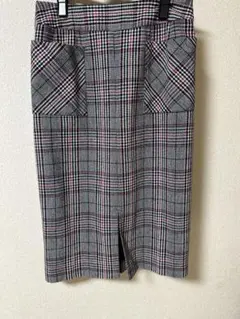 チェック柄 タイトスカート 膝丈、日本製