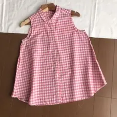 Macphee リネン ノースリーブブラウス　ピンクチェック