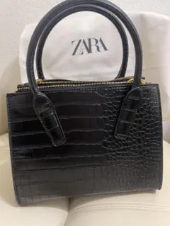 ZARA ブラック クロコダイル風 ハンドバッグ