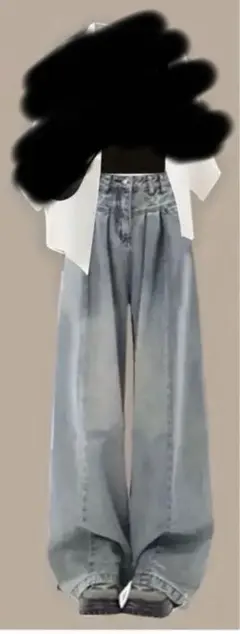 ライトブルーデニムワイドレッグパンツ