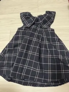 ネイビー チェック柄 フリル襟 ワンピース 90