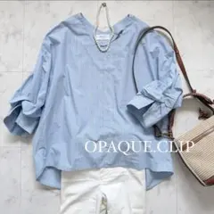 【極美品】OPAQUE.CLIP ストライプ袖リボンシャツ　ゆったりサイズのサムネイル