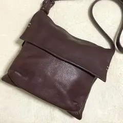 【美品】 ゲンテン ショルダーバッグ サコッシュ フラップ シボ革 レザー