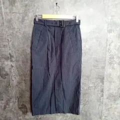 ✨UNIQLO：C✨ベルト付きストライプロングスカート♡ネイビー(W58cm)