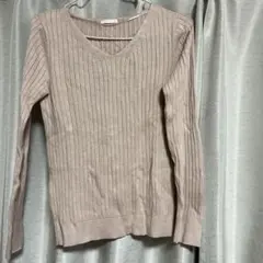 GU リブ編み Vネック ニットセーター ベージュ