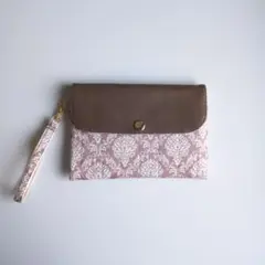 マルチケース　キルティングフラットポーチダマスク柄ピンク母子手帳♡お薬手帳
