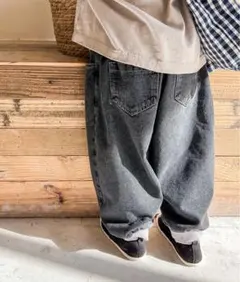 aimoha-KIDS- ウォッシュデニム裾リブ絞りパンツ　120㎝