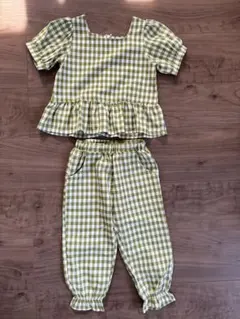 SHEIN グリーンチェック ペプラムセット 3Y