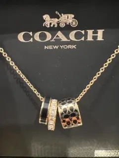 COACH 　ネックレス　エナメル　リングチャーム　ブラック ゴールド