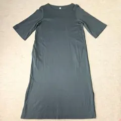 ユニクロ　マーセライズコットンボートネックワンピース（7分袖）