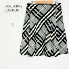 ◆バーバリーロンドン【L】ひざ丈プリーツスカート チェック柄 綿100%