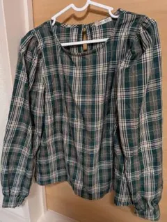 グリーン系チェック 長袖プルオーバー