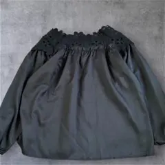 アミュレット長袖 ブラウス レースネックトップス　肩レースブラックブラウス　上品のサムネイル