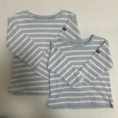 プティマイン　水色×白ボーダーTシャツ　80cm、110cm リンクコーデ