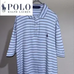ポロラルフローレン 青 ライトブルー ストライプ 半袖ポロシャツ M