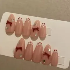 【現品】【翌日発送】【即購入可】ネイルチップ　バレンタイン　フレンチ　ワンホン